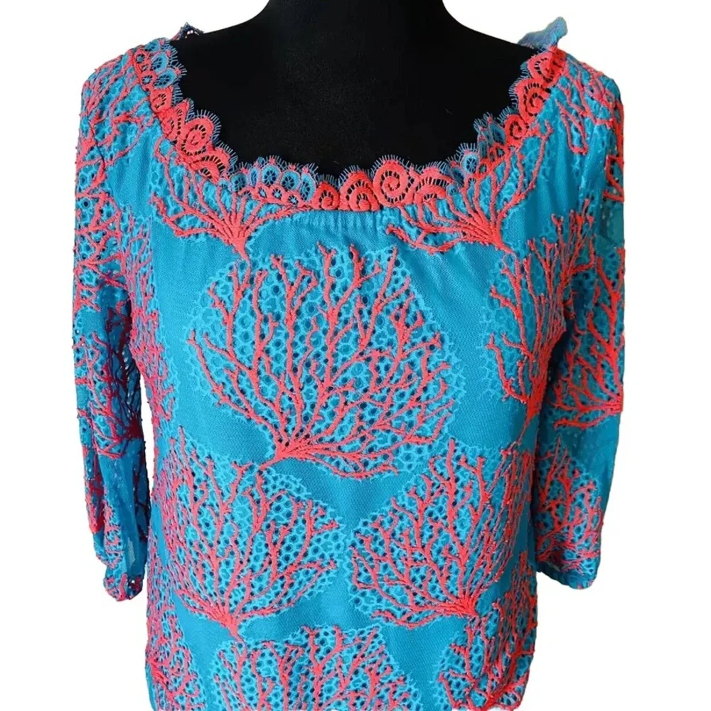 NWT Lilly Pulitzer Cee Cee Dress— Snorkel Blue Coral Mesh Lace - Picture 4 of 10